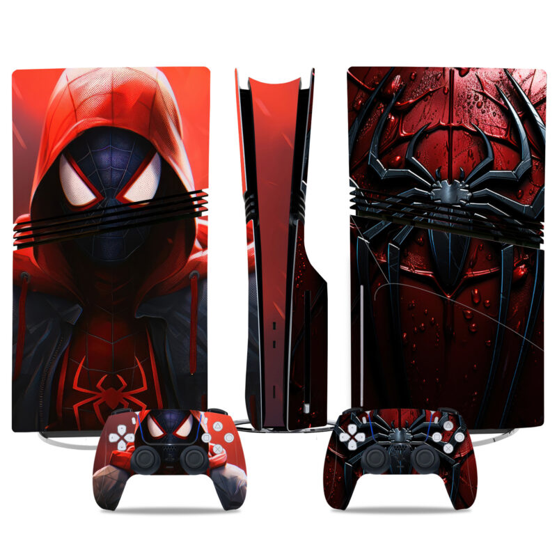 PS5 Pro Skin Sticker - Spider-Man Red Design With Matching DualSense Controller Wraps For Gamers