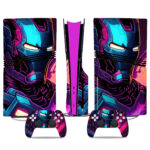 Iron Man PS5 Pro Skin Sticker – Neon Design Console & Controller Vinyl Wrap Set