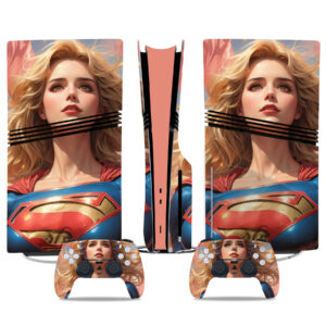Custom Superhero Girl PS5 Pro Skin Sticker With DualSense Controller Wraps – Stunning Design