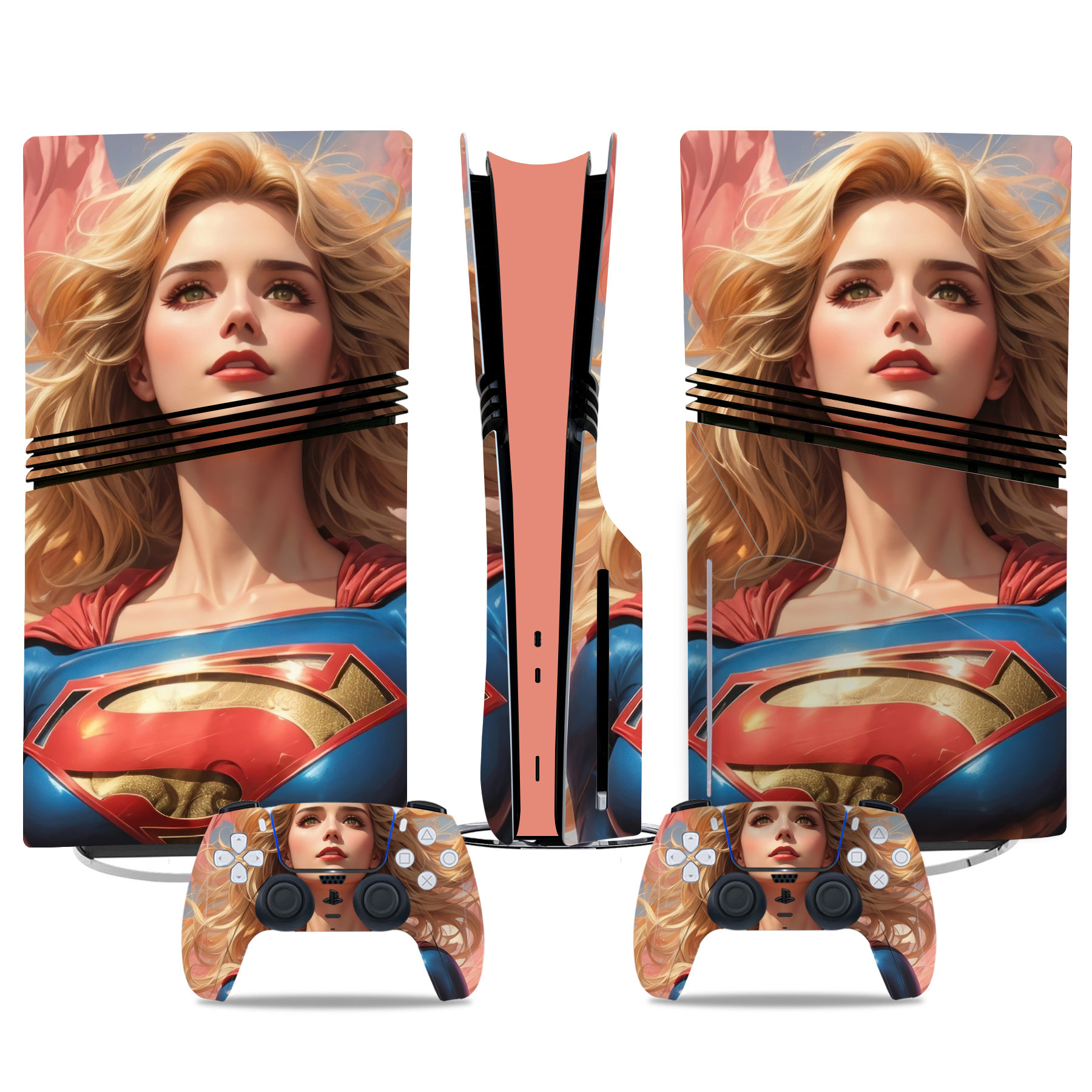 Custom Superhero Girl PS5 Pro Skin Sticker With DualSense Controller Wraps – Stunning Design