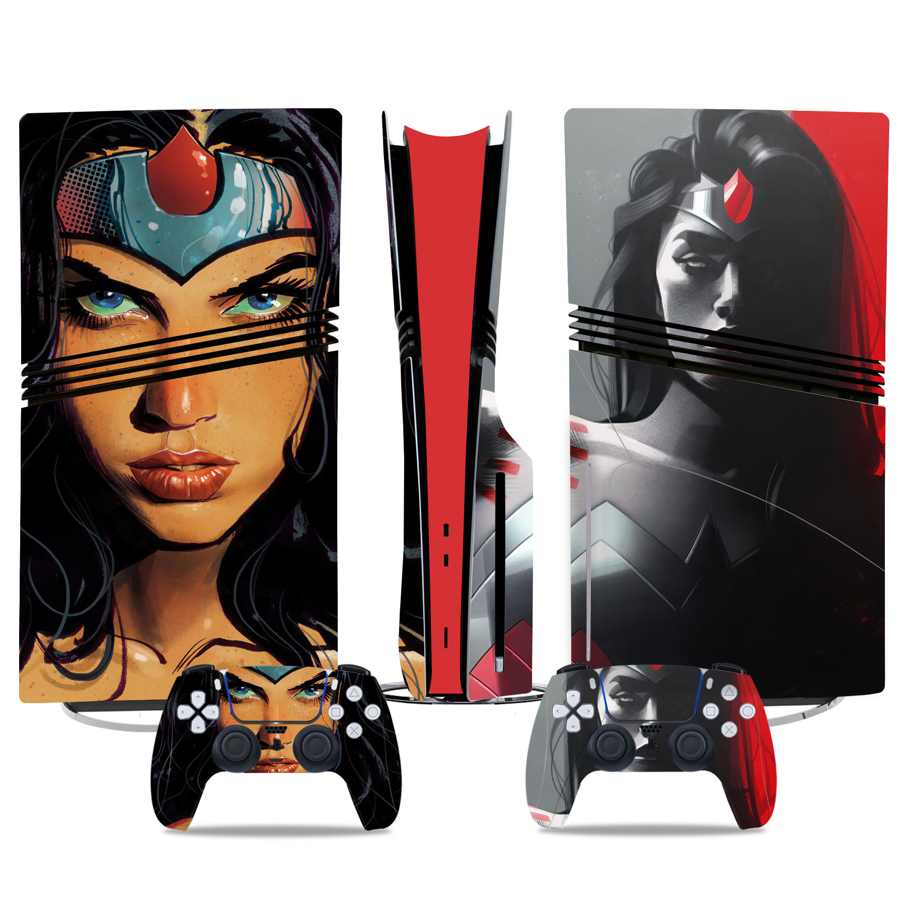 Wonder Woman-Themed PS5 Pro Skin Sticker Set - Custom Console & Controller Vinyl Wrap Design