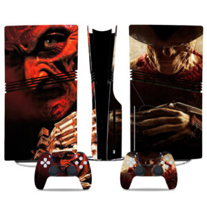 Horror-Themed PS5 Pro Skin Sticker Set - Custom Freddy Krueger Console & Controller Vinyl Wrap