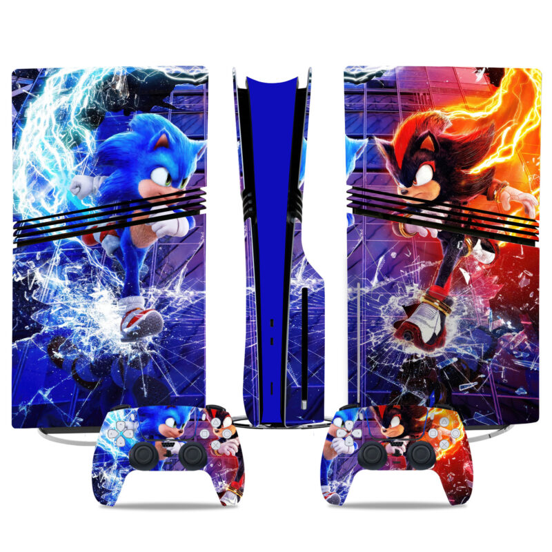 Electrifying Sonic & Shadow Design PS5 Pro Skin Sticker For Console And Controller