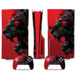 Fierce Red Lion PS5 Pro Skin Sticker – Ultimate Console And Controller Customization