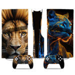 Epic Lion & Neon Panther PS5 Pro Skin Sticker – Bold Designs For Console And Controller