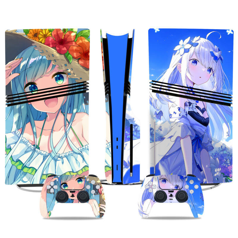 Enchanting Anime Girls PS5 Pro Skin Sticker – Vibrant Console And Controller Wraps