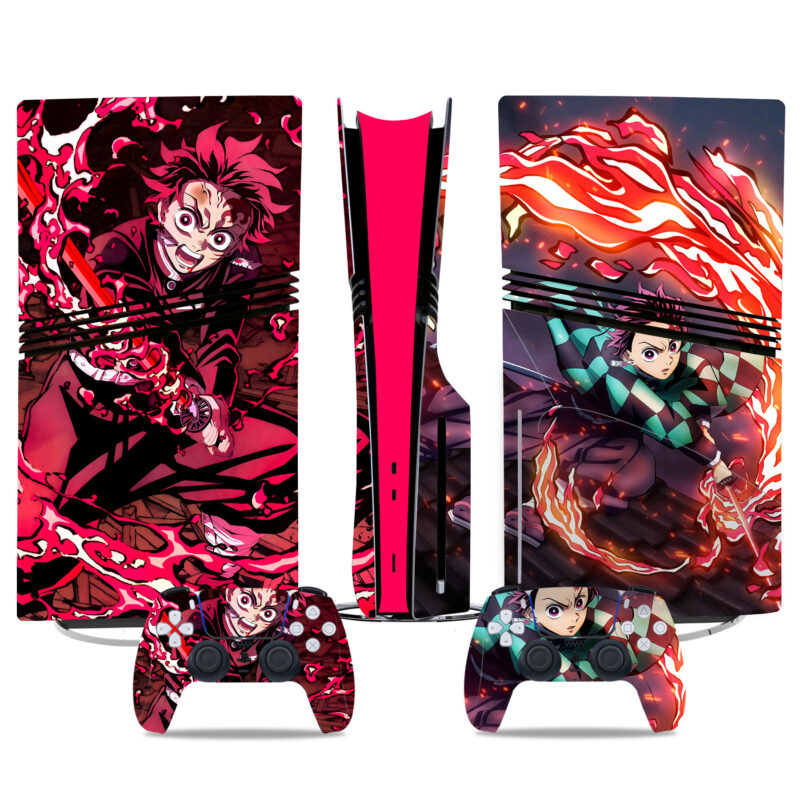 Fiery Demon Slayer PS5 Pro Skin Sticker – Tanjiro Anime Console And Controller Wrap