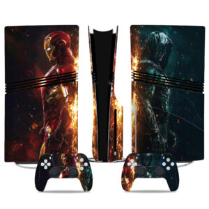 Iron Man Vs. Hooded Warrior PS5 Pro Skin Sticker – Custom Console And Controller Wrap Design