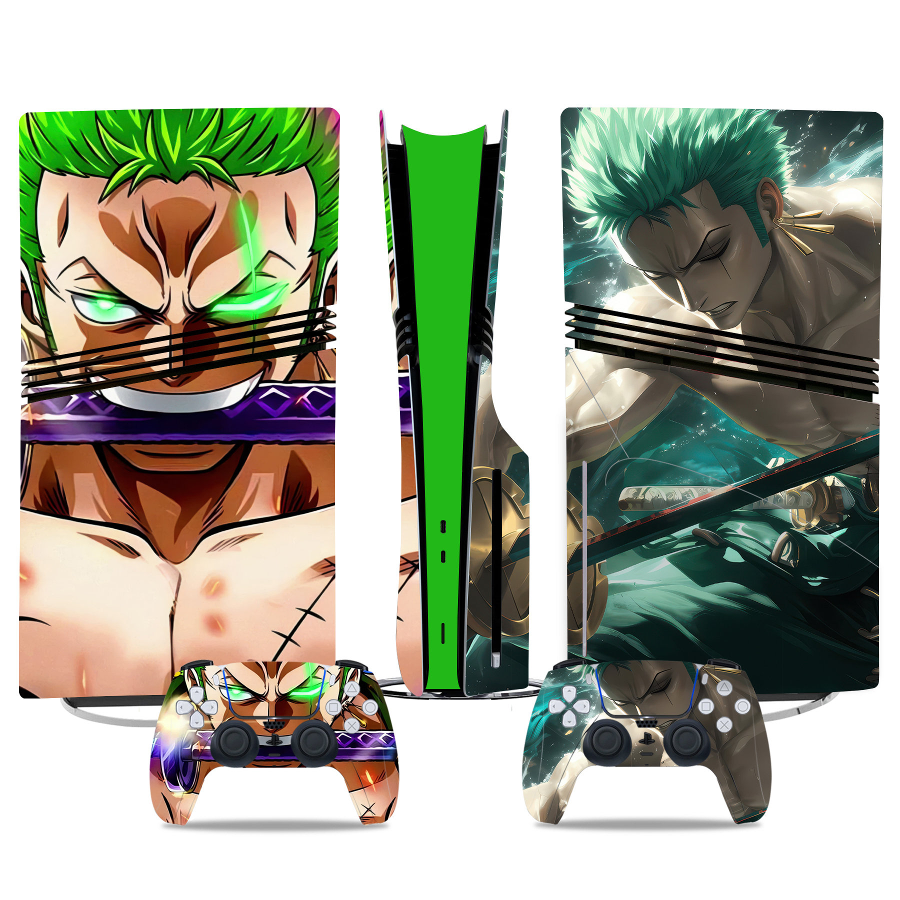 Roronoa Zoro PS5 Pro Skin Sticker Set – Iconic Anime Design For Console And Controllers