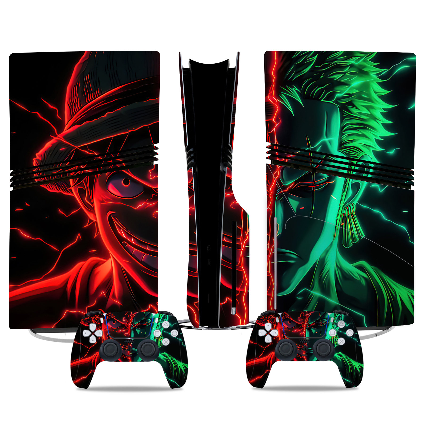 One Piece PS5 Pro Skin Sticker - Luffy & Zoro Anime Design For Console And Controllers
