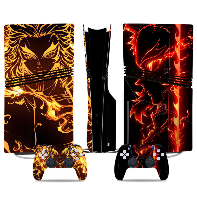 Kyōjurō Rengoku PS5 Pro Skin Stickers – Stunning Anime Console And Controller Vinyl Wraps