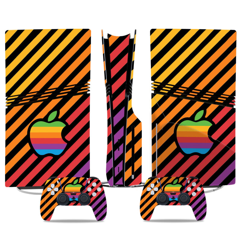 Retro Apple Design PS5 Pro Skin Sticker With Vibrant Stripes For Console And Controllers