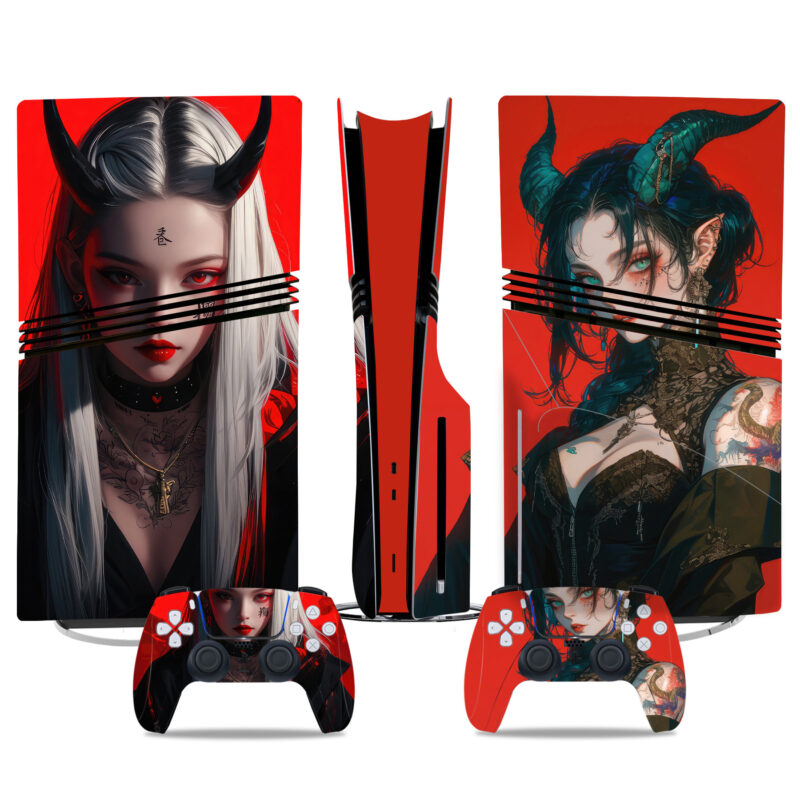 Devil-Themed PS5 Pro Skin Stickers – Dark Fantasy Console Wraps With Matching Controller Design