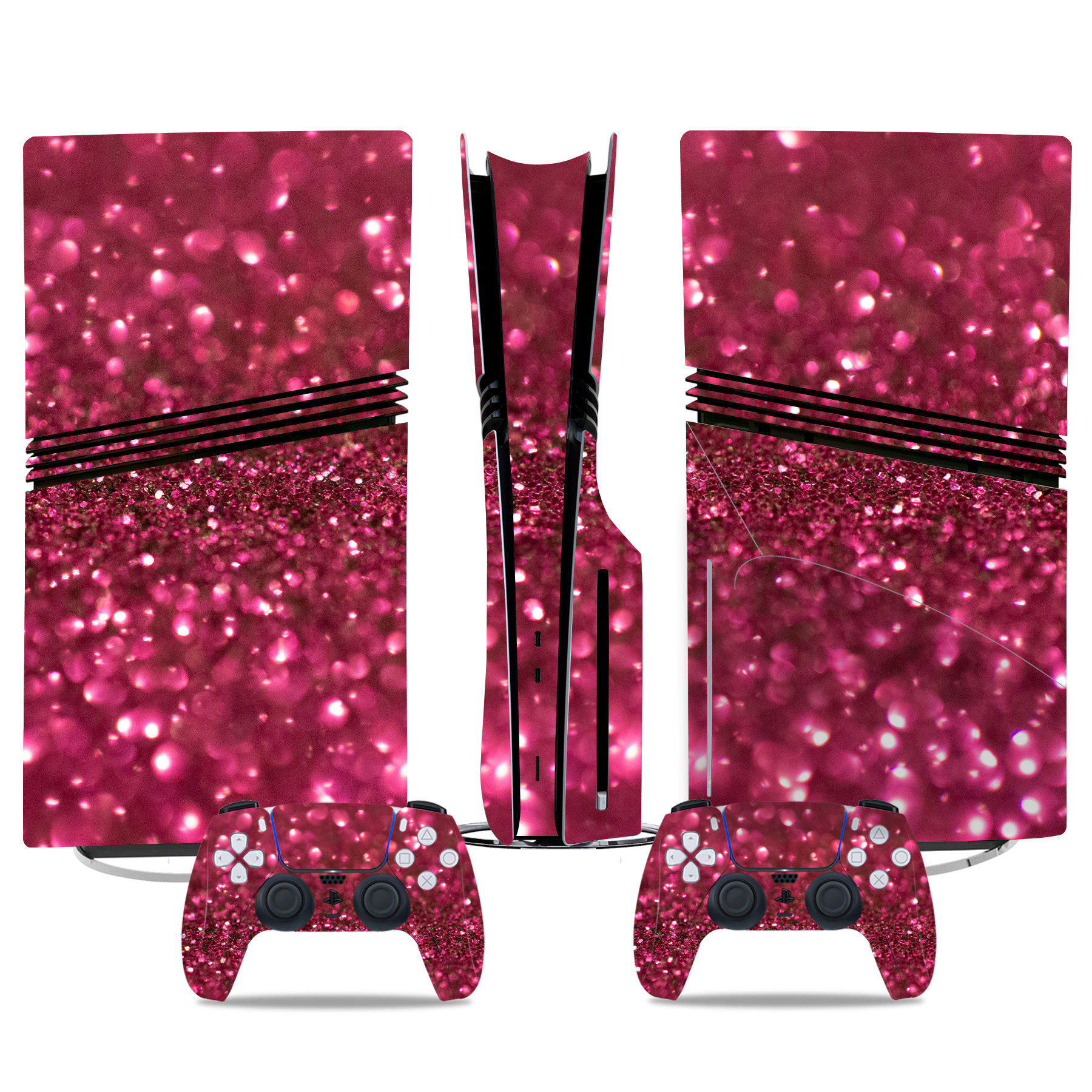 Glittering Pink PS5 Pro Skin Sticker – Sparkle & Shine Console And Controller Wrap