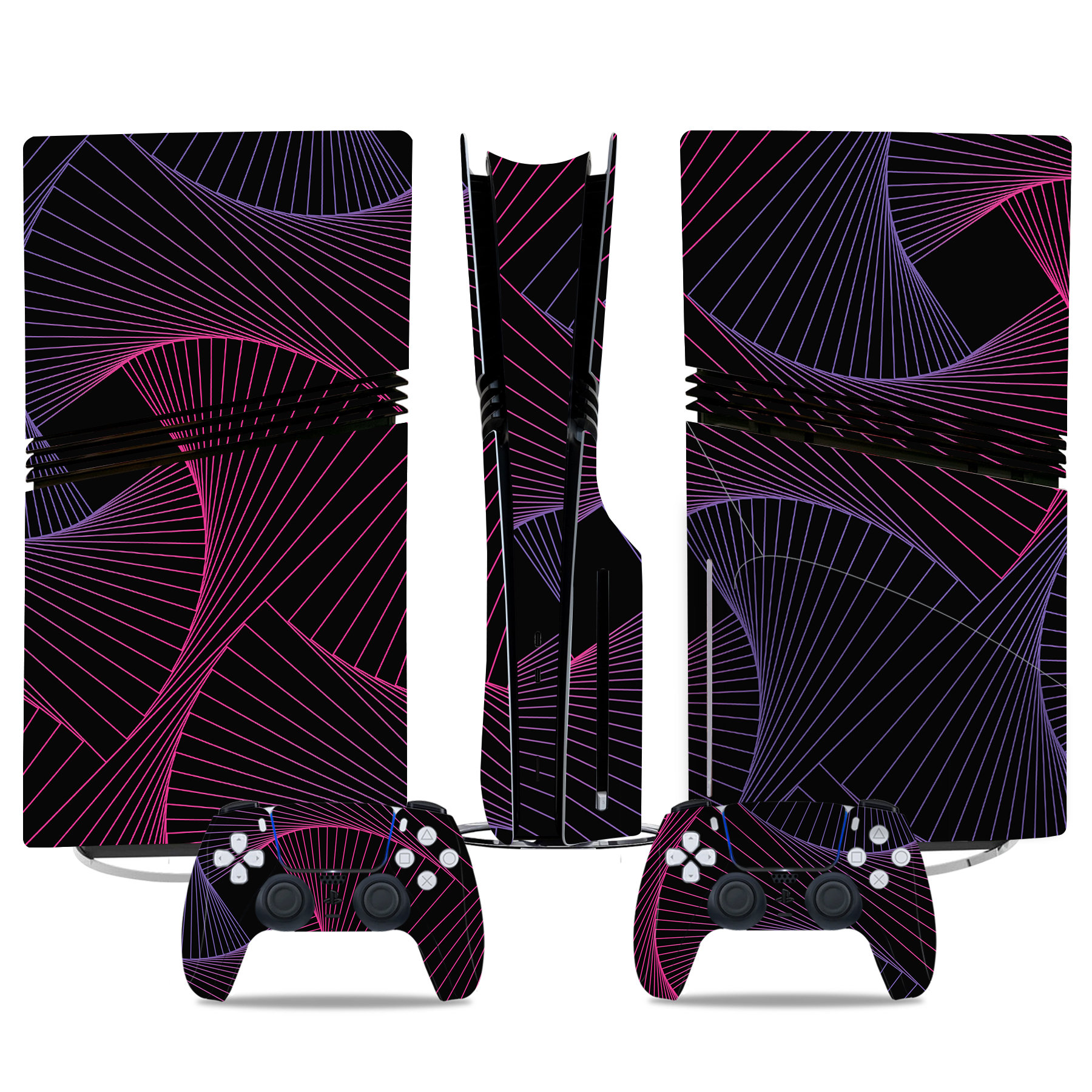 Modern Geometric Neon PS5 Pro Skin Sticker – Sleek Design For Console And Controller