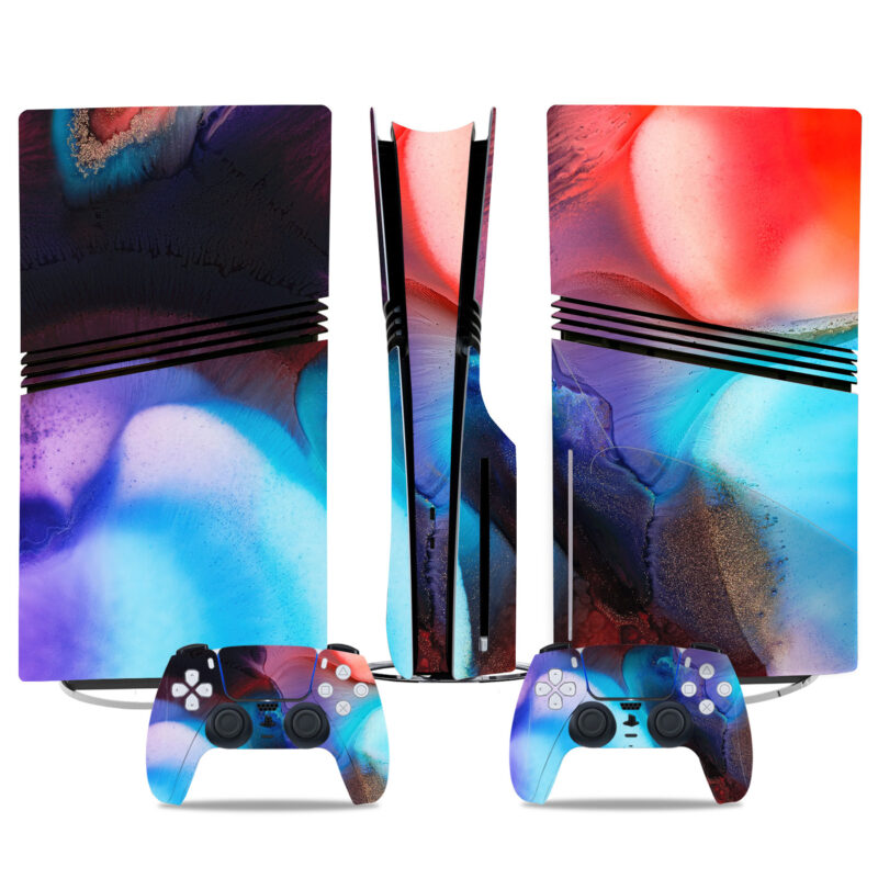 Bold Red And Blue Abstract PS5 Pro Skin Sticker – Bold Design For Console And Controller