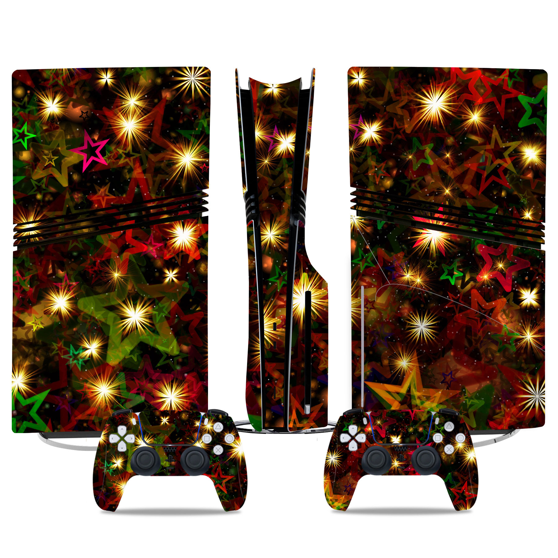 Festive Starlight PS5 Pro Skin Sticker – Vibrant Console And Controller Wrap
