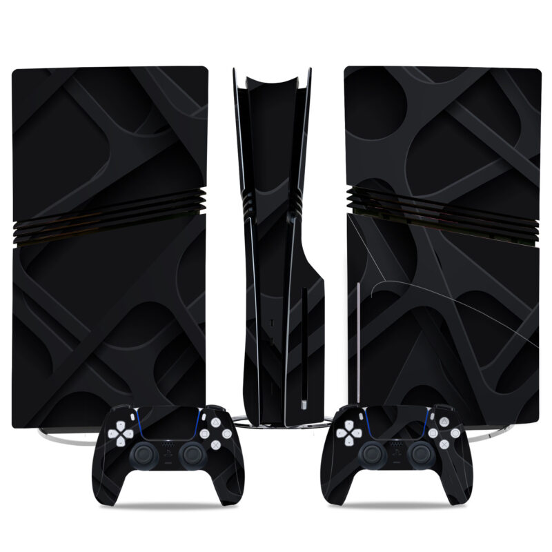 Sleek Black Geometric PS5 Pro Skin Sticker – Stunning Console And Controller Wrap