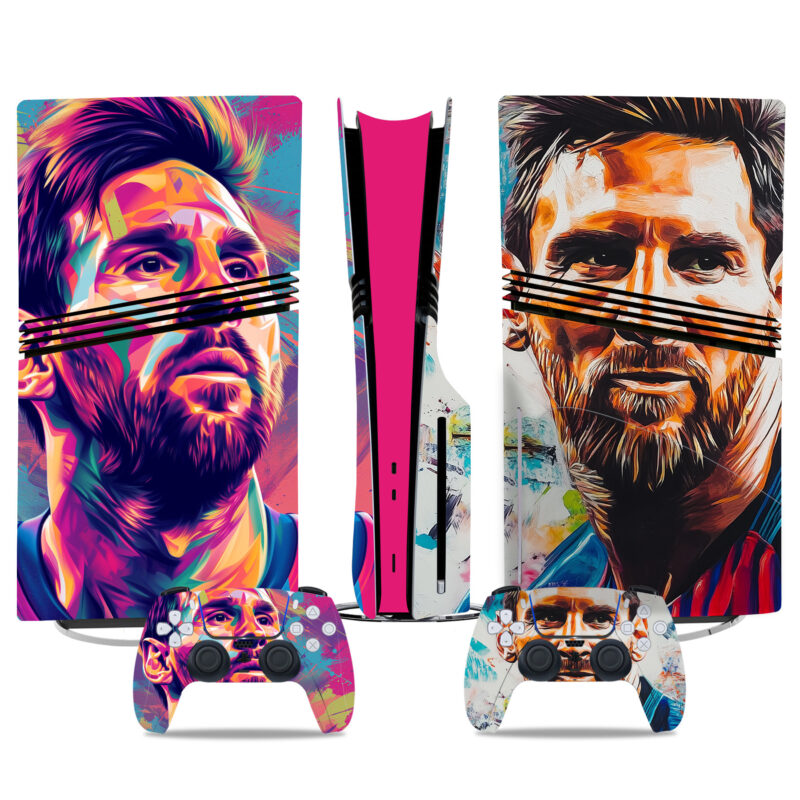 Colorful Lionel Messi Abstract PS5 Pro Skin Sticker For Console And Controller