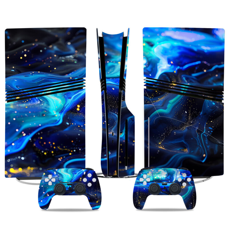 Vivid Galaxy Blue PS5 Pro Skin Sticker – Stunning Console And Controller Wrap