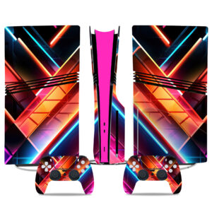 Vibrant Neon Geometric PS5 Pro Skin Sticker With DualSense Controller Decals – Custom Design